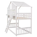 Lit mezzanine cabane de taille double, lit mezzanine cabane en bois avec échelle et barrières de sécurité pour enfants