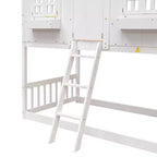 Lit mezzanine cabane de taille double, lit mezzanine cabane en bois avec échelle et barrières de sécurité pour enfants