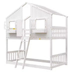 Lit mezzanine cabane de taille double, lit mezzanine cabane en bois avec échelle et barrières de sécurité pour enfants
