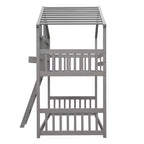 Lit mezzanine cabane de taille double, lit mezzanine cabane en bois avec échelle et barrières de sécurité pour enfants