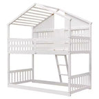 Lit mezzanine cabane de taille double, lit mezzanine cabane en bois avec échelle et barrières de sécurité pour enfants