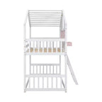 Lit mezzanine cabane de taille double, lit mezzanine cabane en bois avec échelle et barrières de sécurité pour enfants