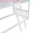 Lit mezzanine cabane de taille double, lit mezzanine cabane en bois avec échelle et barrières de sécurité pour enfants