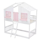 Lit mezzanine cabane de taille double, lit mezzanine cabane en bois avec échelle et barrières de sécurité pour enfants