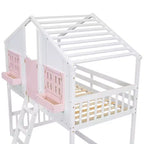 Lit mezzanine cabane de taille double, lit mezzanine cabane en bois avec échelle et barrières de sécurité pour enfants