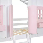 Lit mezzanine cabane de taille double, lit mezzanine cabane en bois avec échelle et barrières de sécurité pour enfants
