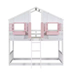 Lit mezzanine cabane de taille double, lit mezzanine cabane en bois avec échelle et barrières de sécurité pour enfants