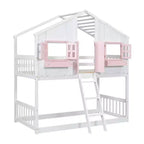 Lit mezzanine cabane de taille double, lit mezzanine cabane en bois avec échelle et barrières de sécurité pour enfants