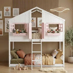 Lit mezzanine cabane de taille double, lit mezzanine cabane en bois avec échelle et barrières de sécurité pour enfants