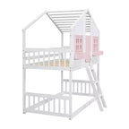 Lit mezzanine cabane de taille double, lit mezzanine cabane en bois avec échelle et barrières de sécurité pour enfants