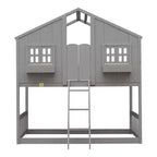 Lit mezzanine cabane de taille double, lit mezzanine cabane en bois avec échelle et barrières de sécurité pour enfants