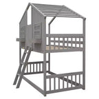 Lit mezzanine cabane de taille double, lit mezzanine cabane en bois avec échelle et barrières de sécurité pour enfants