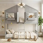 Lit mezzanine cabane de taille double, lit mezzanine cabane en bois avec échelle et barrières de sécurité pour enfants