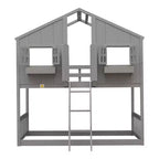 Lit mezzanine cabane de taille double, lit mezzanine cabane en bois avec échelle et barrières de sécurité pour enfants