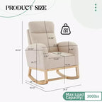 Fauteuil à bascule et planeur rembourré moderne avec dossier et appuie-tête hauts, fauteuil d'appoint à oreilles avec poches latérales et pieds en bois pour chambre de bébé, salon