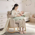 Fauteuil à bascule et planeur rembourré moderne avec dossier et appuie-tête hauts, fauteuil d'appoint à oreilles avec poches latérales et pieds en bois pour chambre de bébé, salon