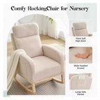 Fauteuil à bascule et planeur rembourré moderne avec dossier et appuie-tête hauts, fauteuil d'appoint à oreilles avec poches latérales et pieds en bois pour chambre de bébé, salon