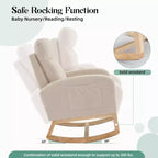 Fauteuil à bascule et planeur rembourré moderne avec dossier et appuie-tête hauts, fauteuil d'appoint à oreilles avec poches latérales et pieds en bois pour chambre de bébé, salon