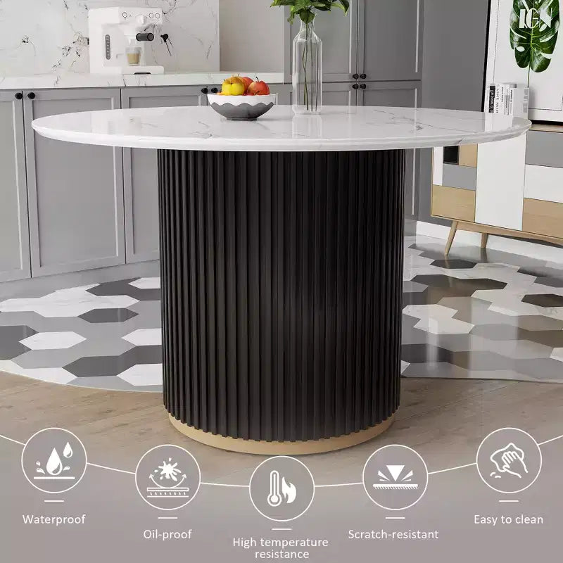 Table à manger ronde moderne en faux marbre de 46 pouces