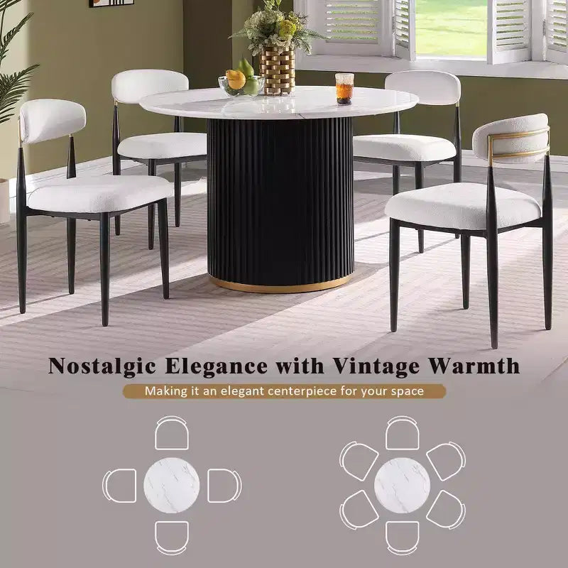 Table à manger ronde moderne en faux marbre de 46 pouces
