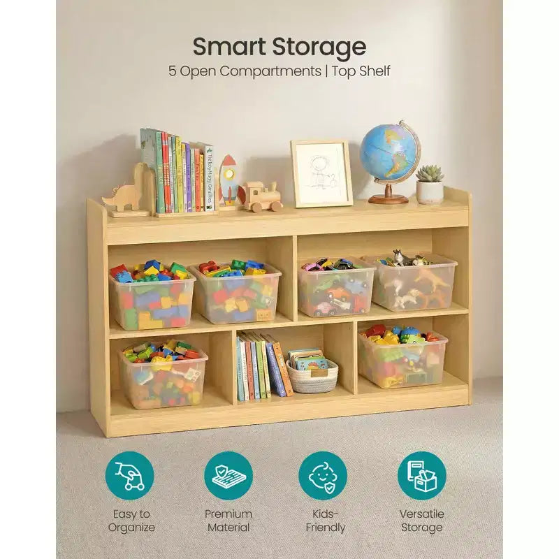 Étagère de Rangement pour Jouets pour Enfants, Étagère Montessori avec 5 Compartiments Ouverts, pour Chambre d'Enfant Salle de Jeux, 30 x 112,3 x 65 cm