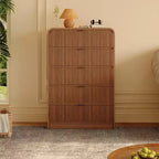 Commode haute à 5 tiroirs cannelés avec bords arrondis, commode moderne en bois de noyer, armoire de rangement autoportante pour chambre et salon