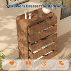 Commode haute à 5 tiroirs cannelés avec bords arrondis, commode moderne en bois de noyer, armoire de rangement autoportante pour chambre et salon