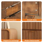 Commode haute à 5 tiroirs cannelés avec bords arrondis, commode moderne en bois de noyer, armoire de rangement autoportante pour chambre et salon