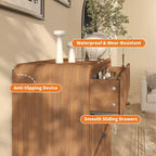 Commode haute à 5 tiroirs cannelés avec bords arrondis, commode moderne en bois de noyer, armoire de rangement autoportante pour chambre et salon