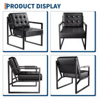 Fauteuil d'appoint en cuir, fauteuil avec accoudoirs de style moderne du milieu du siècle avec pieds en métal, chaise de lecture et de détente à dossier haut pour salon et chambre