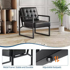 Fauteuil d'appoint en cuir, fauteuil avec accoudoirs de style moderne du milieu du siècle avec pieds en métal, chaise de lecture et de détente à dossier haut pour salon et chambre