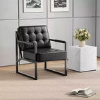 Fauteuil d'appoint en cuir, fauteuil avec accoudoirs de style moderne du milieu du siècle avec pieds en métal, chaise de lecture et de détente à dossier haut pour salon et chambre