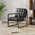 Fauteuil d'appoint en cuir, fauteuil avec accoudoirs de style moderne du milieu du siècle avec pieds en métal, chaise de lecture et de détente à dossier haut pour salon et chambre