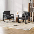 Fauteuil d'appoint en cuir, fauteuil avec accoudoirs de style moderne du milieu du siècle avec pieds en métal, chaise de lecture et de détente à dossier haut pour salon et chambre