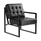 PU Leather Accent Chair, Mid-Century Modern Armchair with Metal Legs,Reading Leisure Chair with High Back for Living Room Bedroom