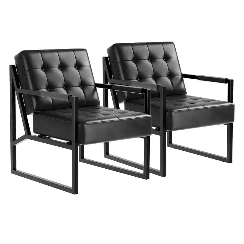 Fauteuil d'appoint en cuir, fauteuil avec accoudoirs de style moderne du milieu du siècle avec pieds en métal, chaise de lecture et de détente à dossier haut pour salon et chambre