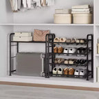 Meuble à chaussures fin et réglable avec cadre en métal et étagères en tissu - Organiseur de rangement de chaussures peu encombrant pour entrée et chambre à coucher