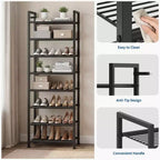Meuble à chaussures fin et réglable avec cadre en métal et étagères en tissu - Organiseur de rangement de chaussures peu encombrant pour entrée et chambre à coucher