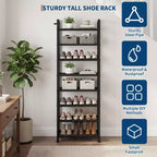 Meuble à chaussures fin et réglable avec cadre en métal et étagères en tissu - Organiseur de rangement de chaussures peu encombrant pour entrée et chambre à coucher
