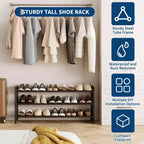 Meuble à chaussures fin et réglable avec cadre en métal et étagères en tissu - Organiseur de rangement de chaussures peu encombrant pour entrée et chambre à coucher