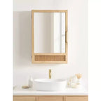 Meuble de salle de bain avec miroir en rotin