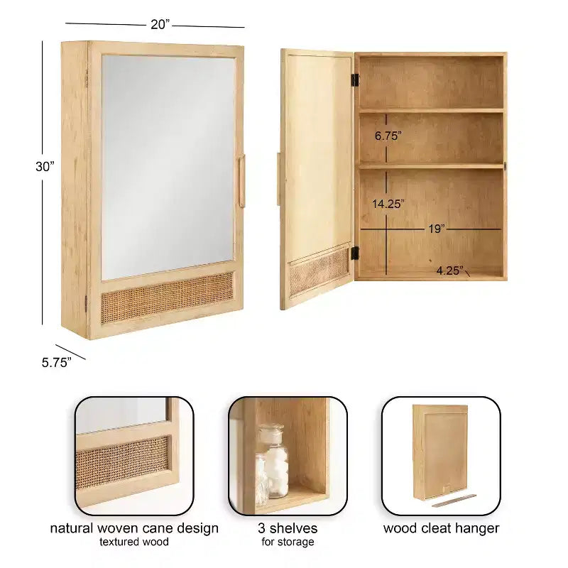 Meuble de salle de bain avec miroir en rotin
