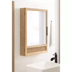 Meuble de salle de bain avec miroir en rotin
