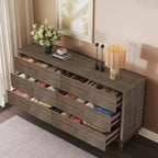 Meuble de rangement moderne en bois de 63 pouces avec 6 tiroirs et poignées en cuivre