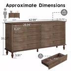 Meuble de rangement moderne en bois de 63 pouces avec 6 tiroirs et poignées en cuivre