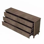 Meuble de rangement moderne en bois de 63 pouces avec 6 tiroirs et poignées en cuivre
