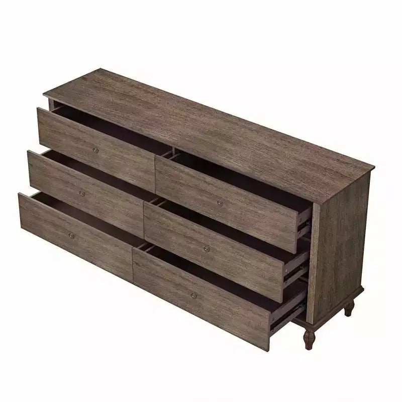 Meuble de rangement moderne en bois de 63 pouces avec 6 tiroirs et poignées en cuivre