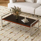 50 Mid-Century Modern Industrial Coffee Table - Dual-Height Adjustable Metal Frame with Walnut Finish Top - Black/Chrome Gaoyangjiaju