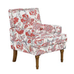 Fauteuil d'appoint capitonné floral avec garniture cloutée, pieds en bois massif