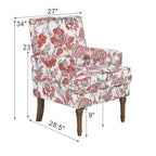 Fauteuil d'appoint capitonné floral avec garniture cloutée, pieds en bois massif